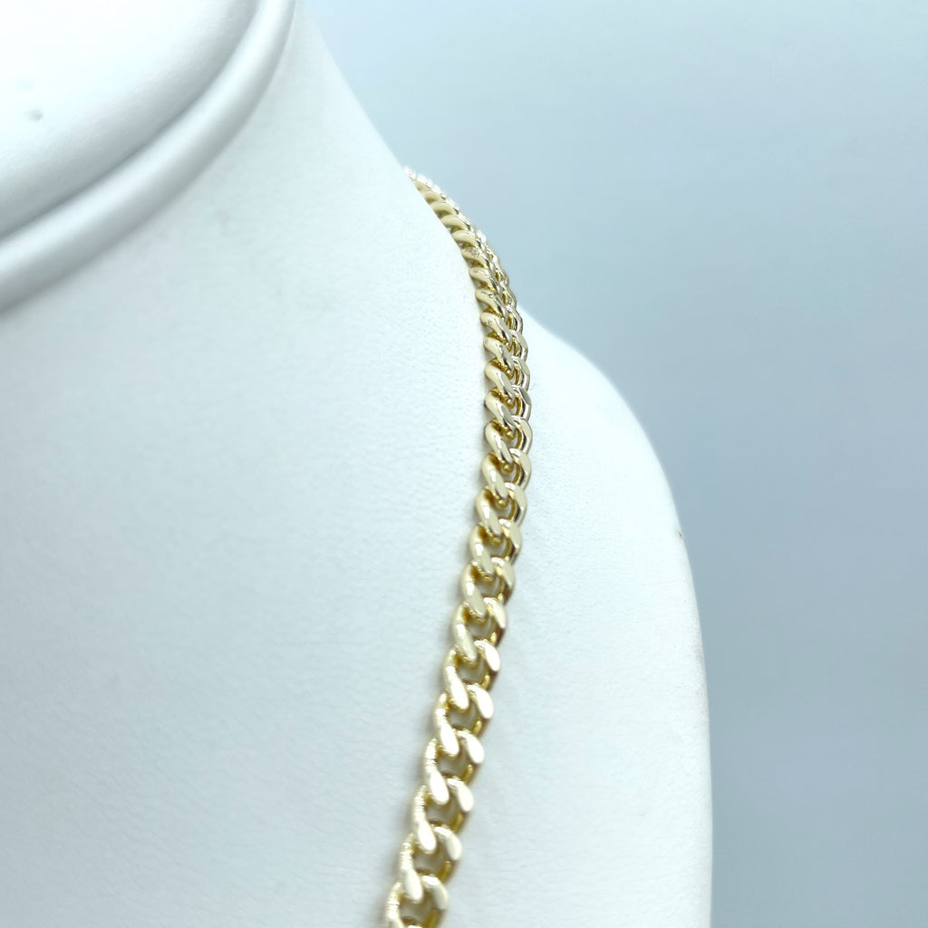 14k Gold Filled Necklace with Half Side Clear Tennis Zirconia & Half Side Curb Link Chain