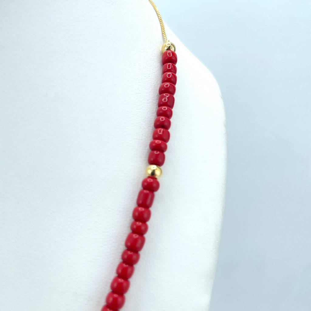 18k Gold Filled Simulated Pearl, Gold Beads & Red Beads Necklace or Bracelet Set