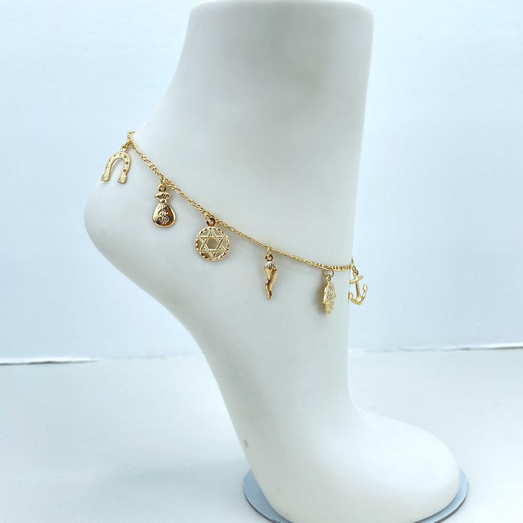 18k Gold Filled Anklet with Lucky & Protection Charms