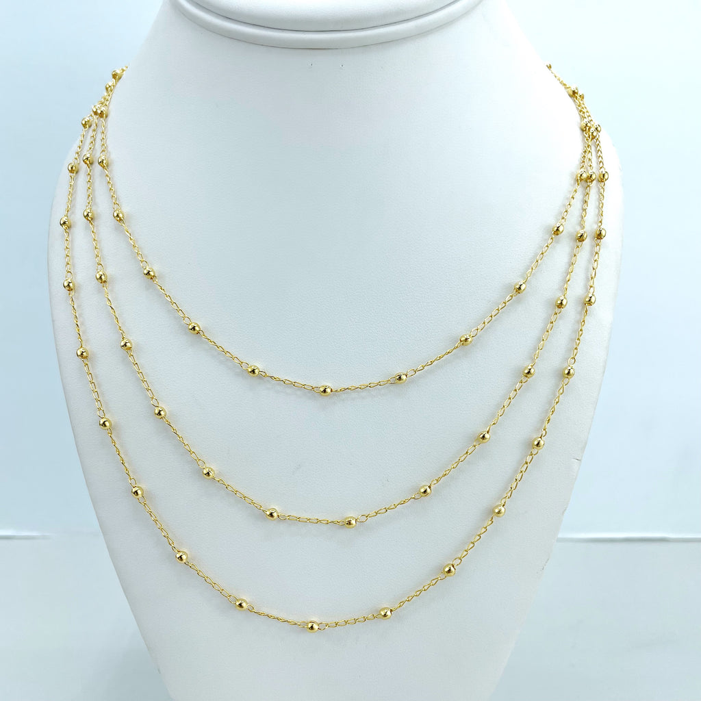 18k Gold Filled 03 Layers Drop Necklaces, Satellite Link Chain Style, Classic Jewelry