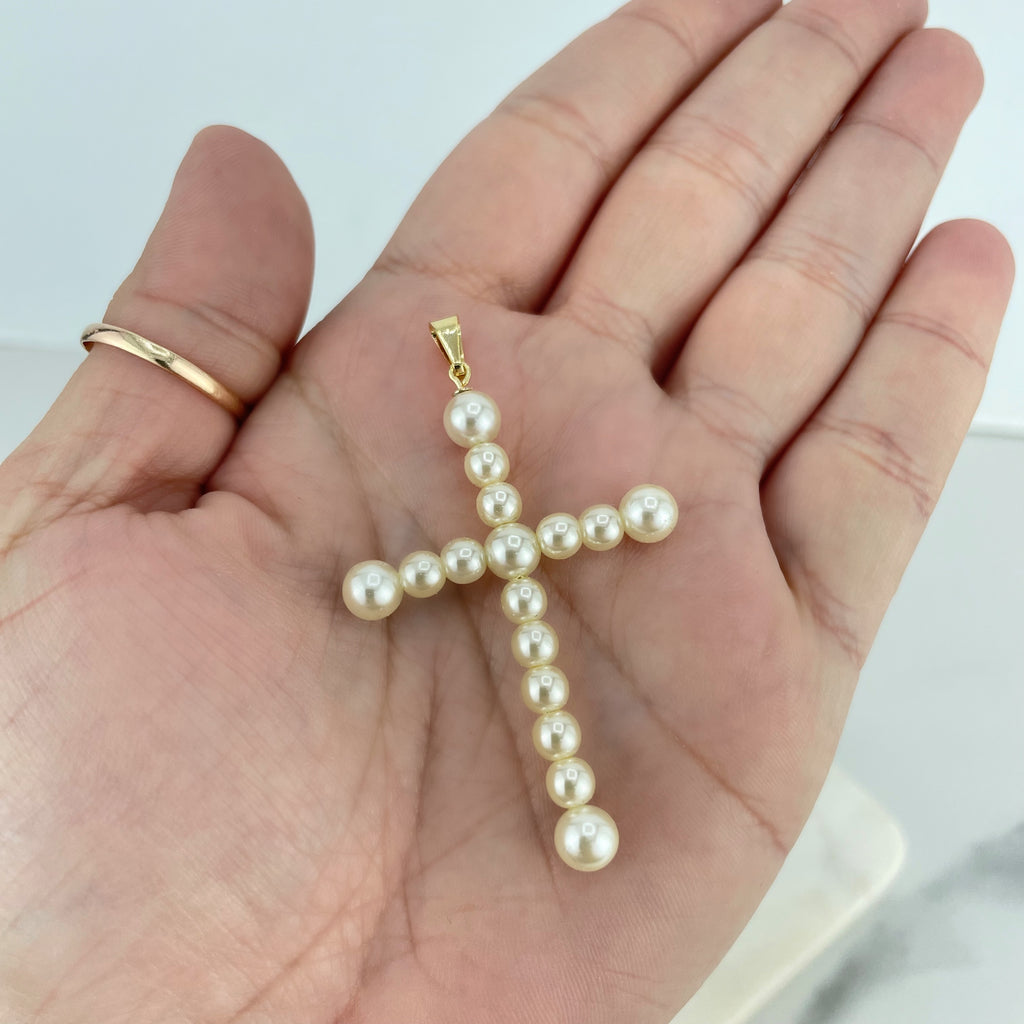 18k Gold Filled Simulated Pearls Cross Religious Pendant