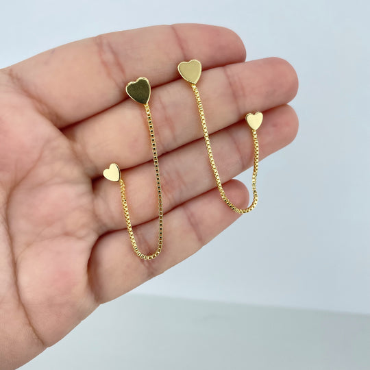 18k Gold Filled Polished Hearts Double Pierced Chain Drop Earrings