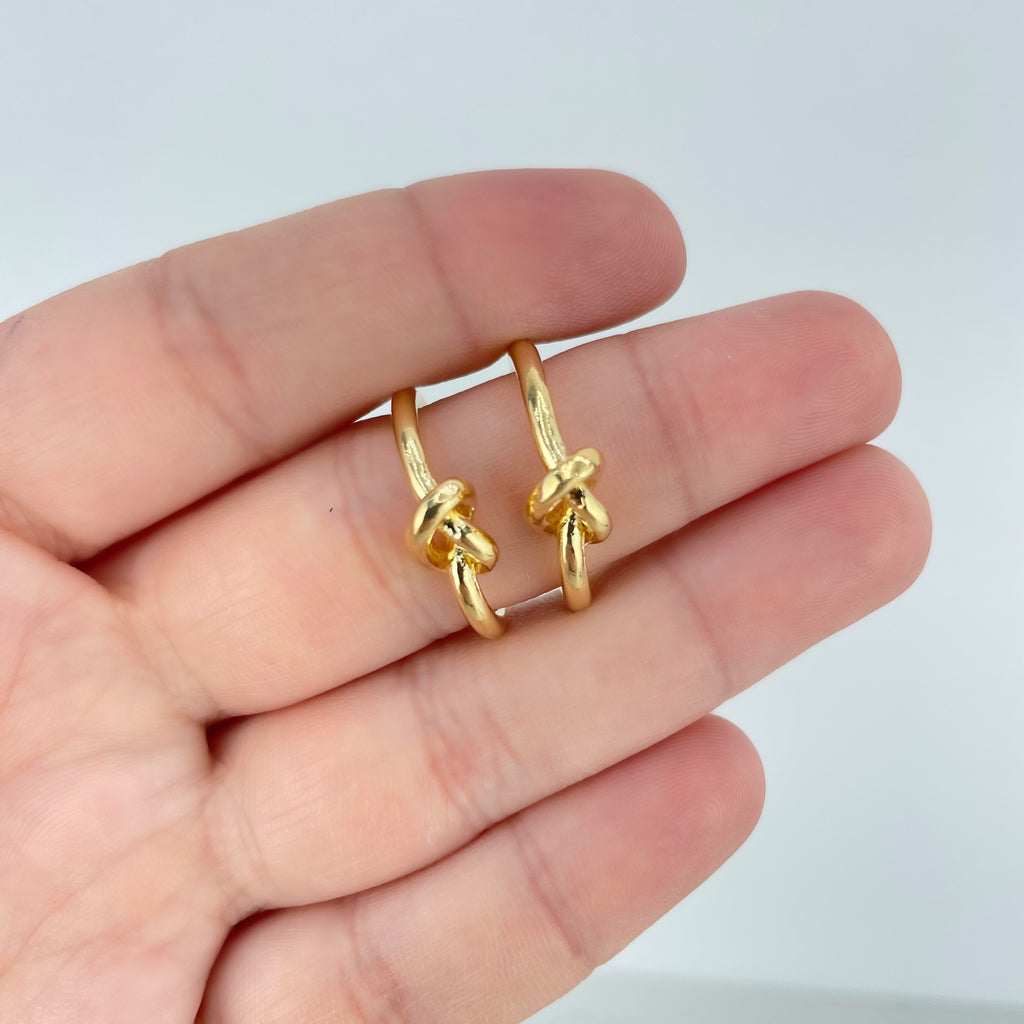 18k Gold Filled Tubular Modern C-Hoop Earrings with Tied Knot on Center