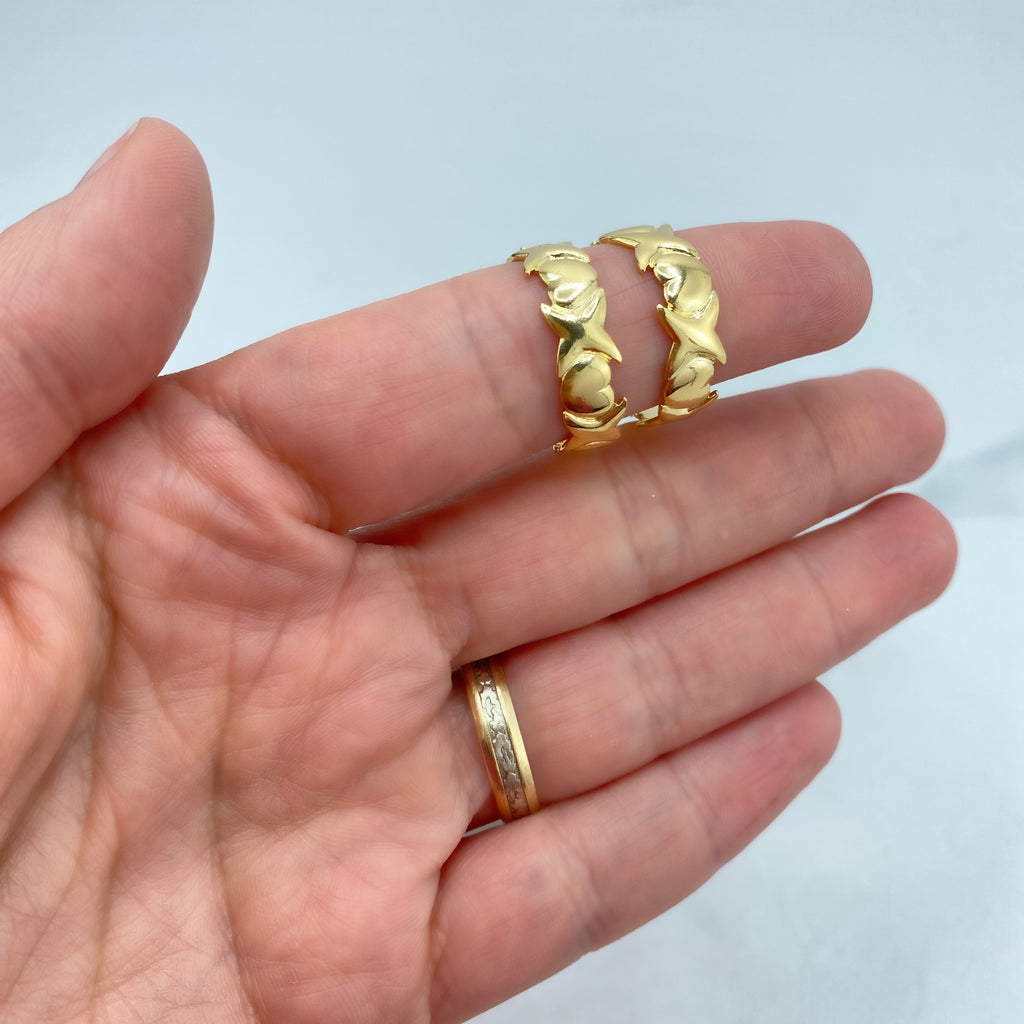 18k Gold Filled XoXo Huggie Earrings, Hug & Kisses Shape Hoop Earrings
