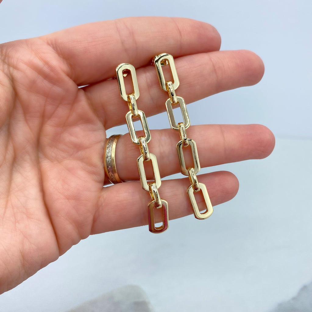 18k Gold Filled Paperclip Linked Chain Drop and Dangle Earrings