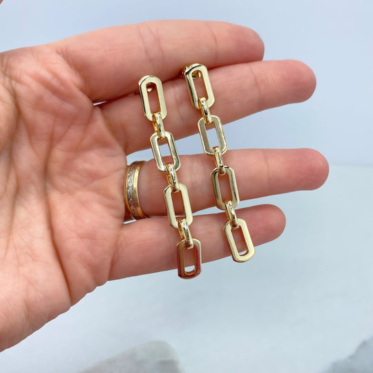 18k Gold Filled Paperclip Linked Chain Drop and Dangle Earrings