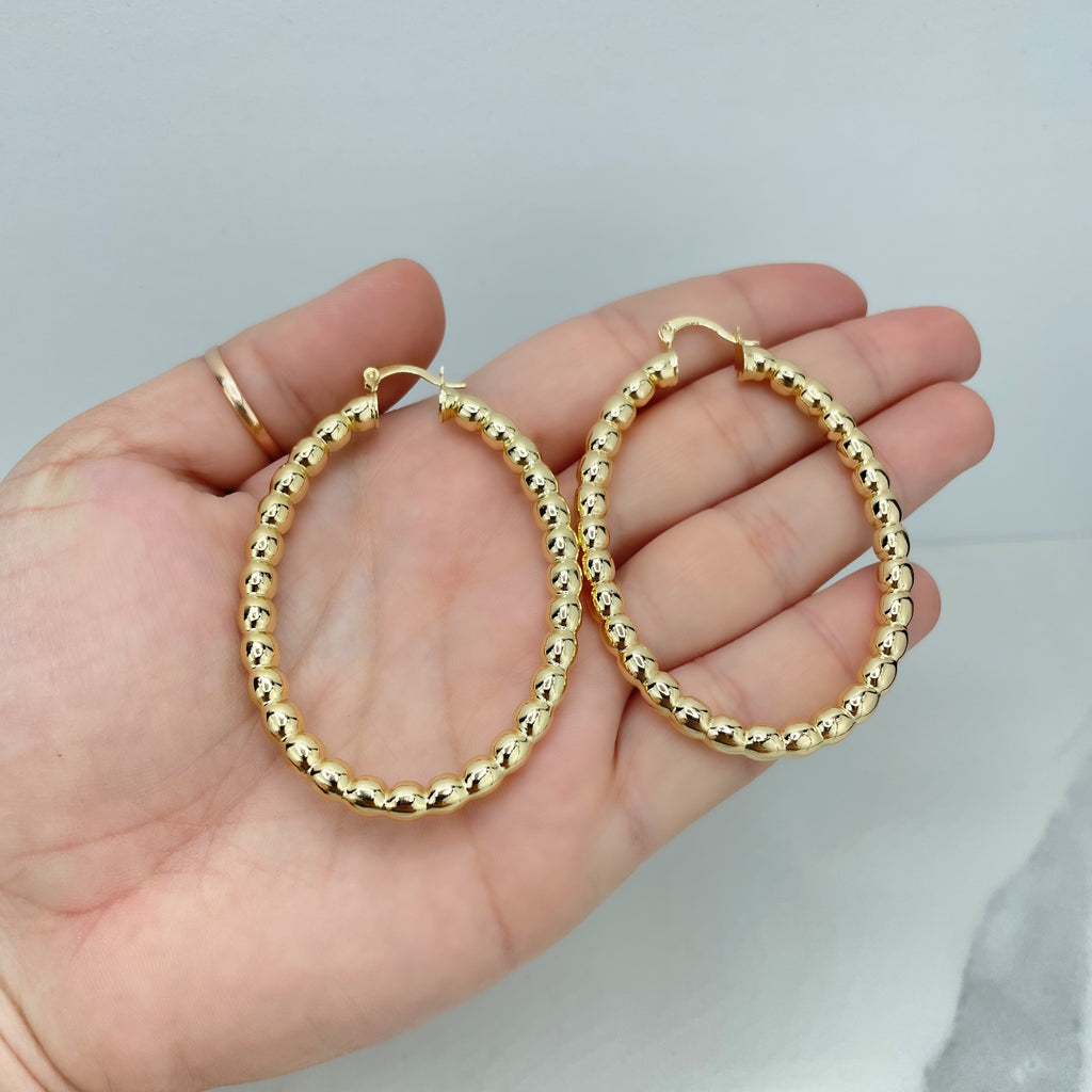 18k Gold Filled Oval Beaded Hoop Earrings Available In 65mm Diameter