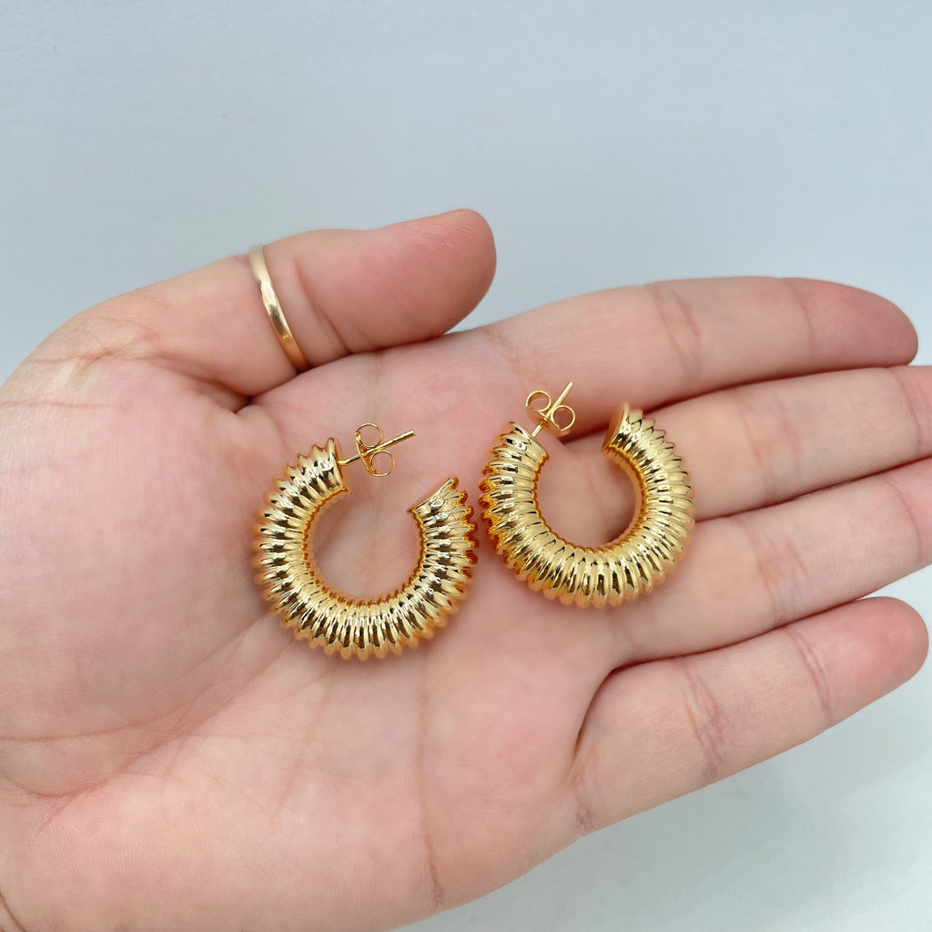 18k Gold Filled 29mm Twisted Spiral Gold Hoop Earrings Push Back