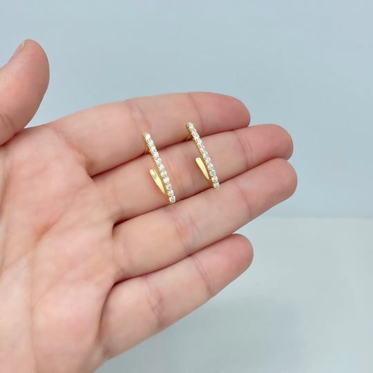 18k Gold Filled Clear Micro Cubic Zirconia V-Shape Small Hoop Earrings