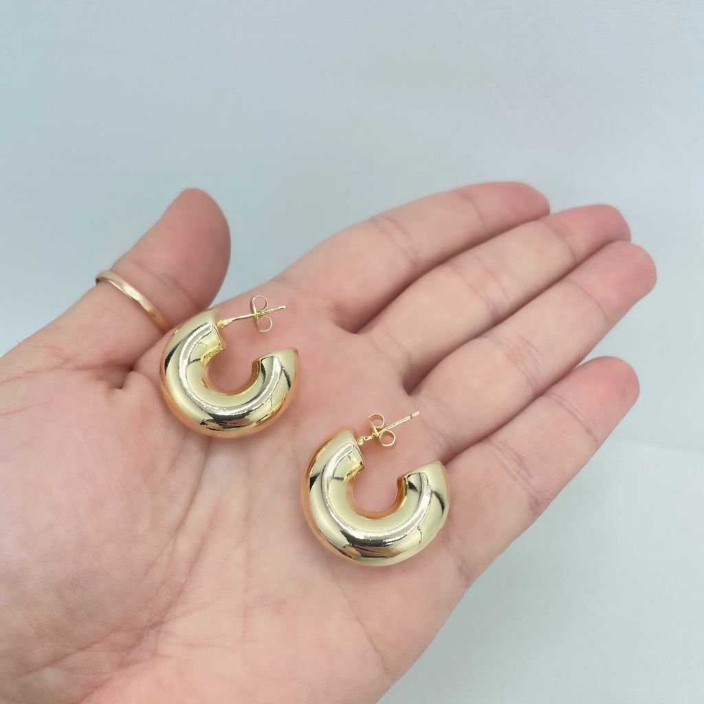 18k Gold Filled 7mm Donut Tubular Open, C-Hoop, Puffed C-Hoop