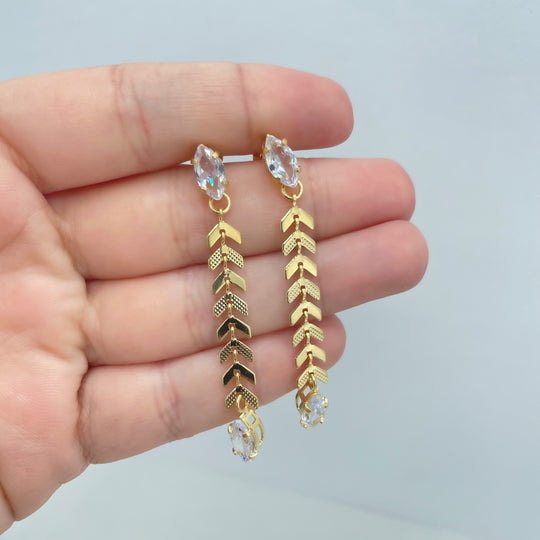 18k Gold Filled Drop & Dangle Earrings with Clear Marquise CZ and Drop Arrow Shape Link