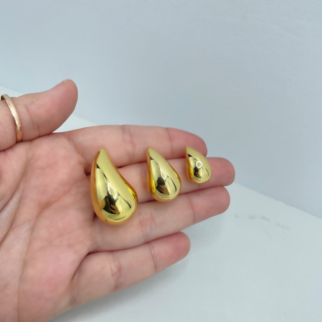 18k Gold Filled Gold Dome Earrings, Chunky Vintage Drop Shape Earrings, Teardrop Puffed Earrings