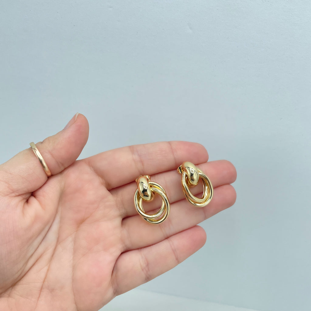 18k Gold Filled Drop Stud Earrings with Double Twisted Circles, Fine Jewelry