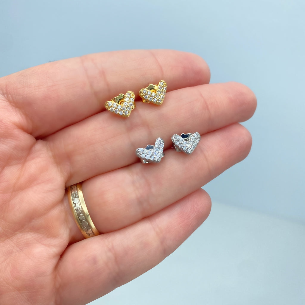 18k Gold Filled or Silver Filled Petite Heart Shape Stud Earrings featuring Micro CZ