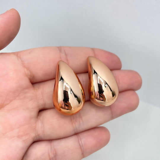 Rose Gold Filled 31mm Gold Dome Earrings, Chunky Vintage Drop Shape Earrings, Teardrop