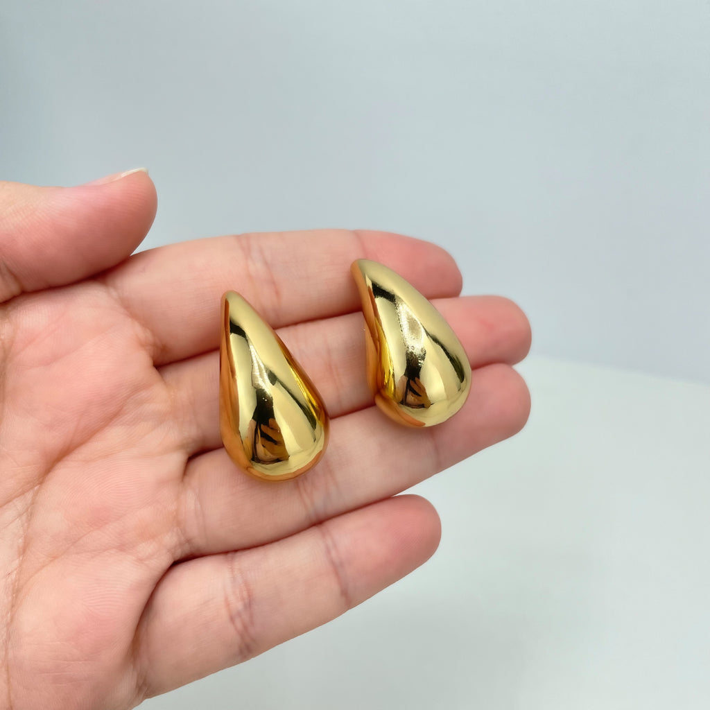 18k Gold Filled 31mm Gold Dome Earrings, Chunky Vintage Drop Shape Earrings, Teardrop