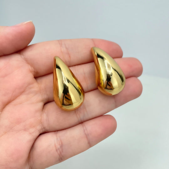 18k Gold Filled 31mm Teardrop Puffed Earrings, Drop Shape Earrings