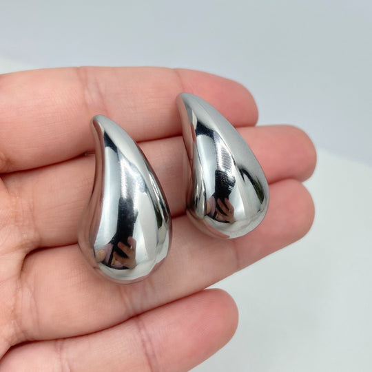 Silver Filled 31mm Gold Dome Earrings, Chunky Vintage Drop Shape Earrings Teardrop