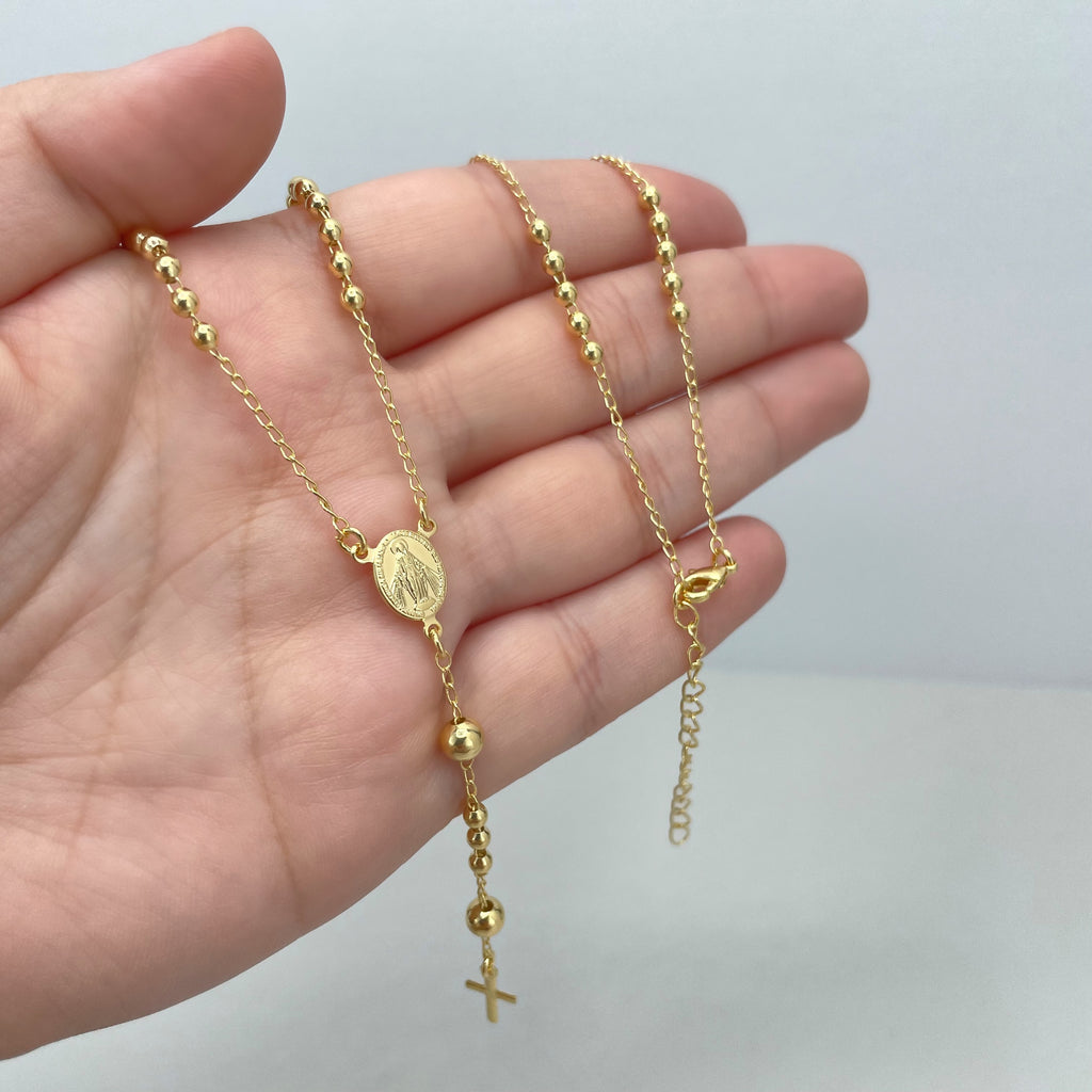 18k Gold Filled La Milagrosa, Miraculous Virgin Gold Beads Rosary with Extender