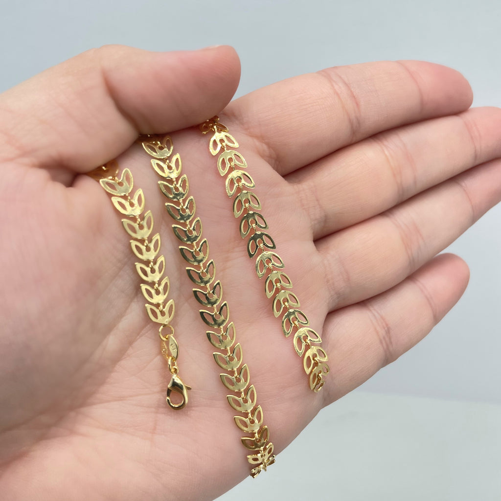 18k Gold Filled Cutout Leaf Design Linked Chain or Bracelet, Gold Leaf Designed Chain Set