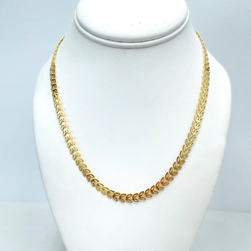 18k Gold Filled Cutout Leaf Design Linked Chain or Bracelet, Gold Leaf Designed Chain Set