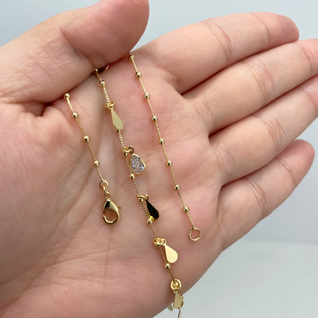 18k Gold Filled Fancy Necklace with Satellite Chain and Dangle Polished Tears Shape