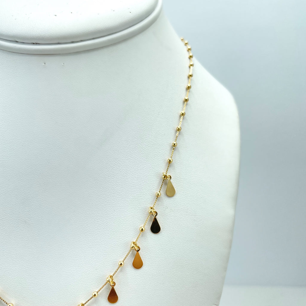 18k Gold Filled Fancy Necklace with Satellite Chain and Dangle Polished Tears Shape