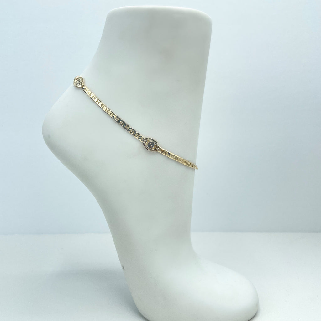 18k Gold Filled 3mm Mariner Link Chain featuring Hamsa Hand Charms Bracelet OR Anklet