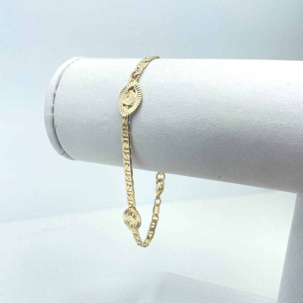 18k Gold Filled 3mm Mariner Link Chain featuring Evil Eye Charms Bracelet OR Anklet