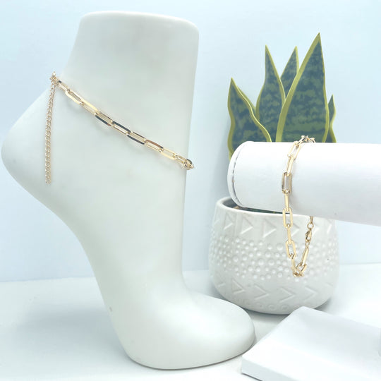 18k Gold Filled 5mm Paperclip Linked Chain Bracelet OR Anklet