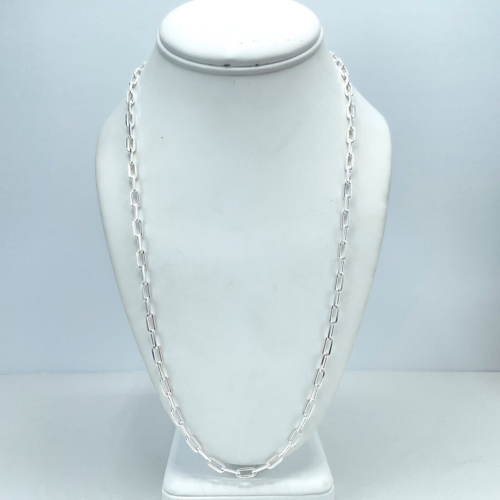 Silver Filled 4mm Paperclip Chain, 24 Inches Long, Only Chain, Classic Jewelry