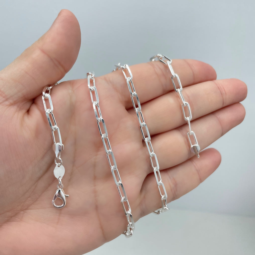 Silver Filled 4mm Paperclip Chain, 24 Inches Long, Only Chain, Classic Jewelry