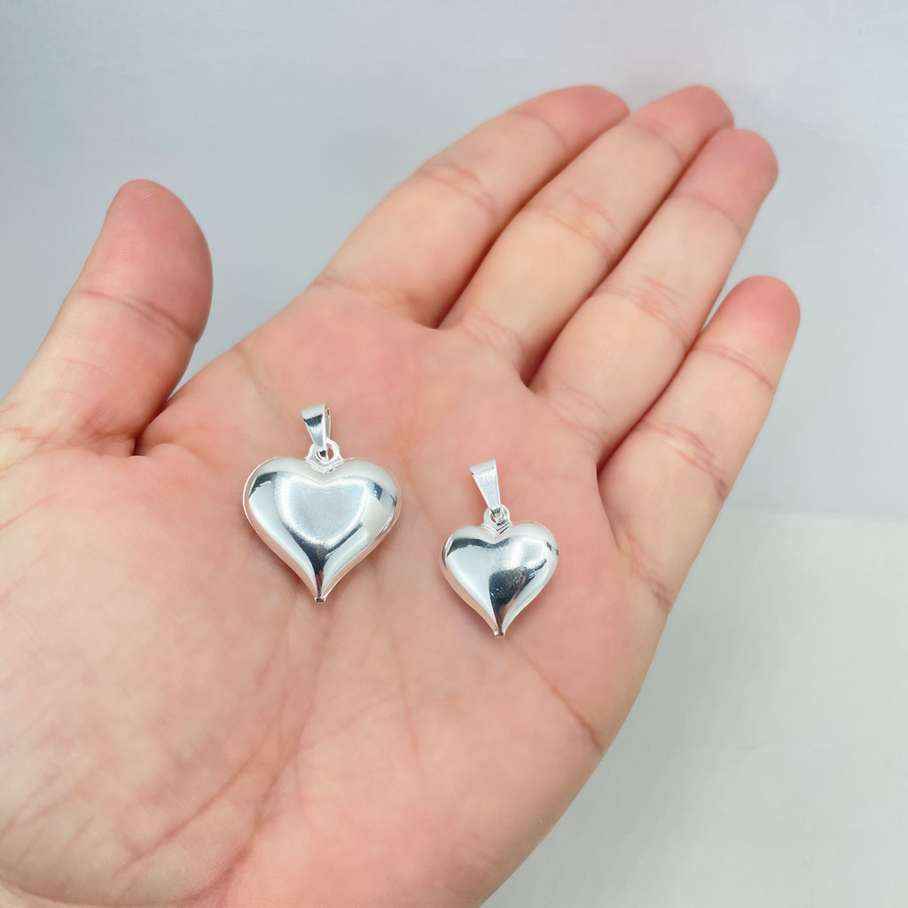 Silver Filled Puffed Heart Charm, Medium or Large Size, DIY Heart Pendant, Only Charm