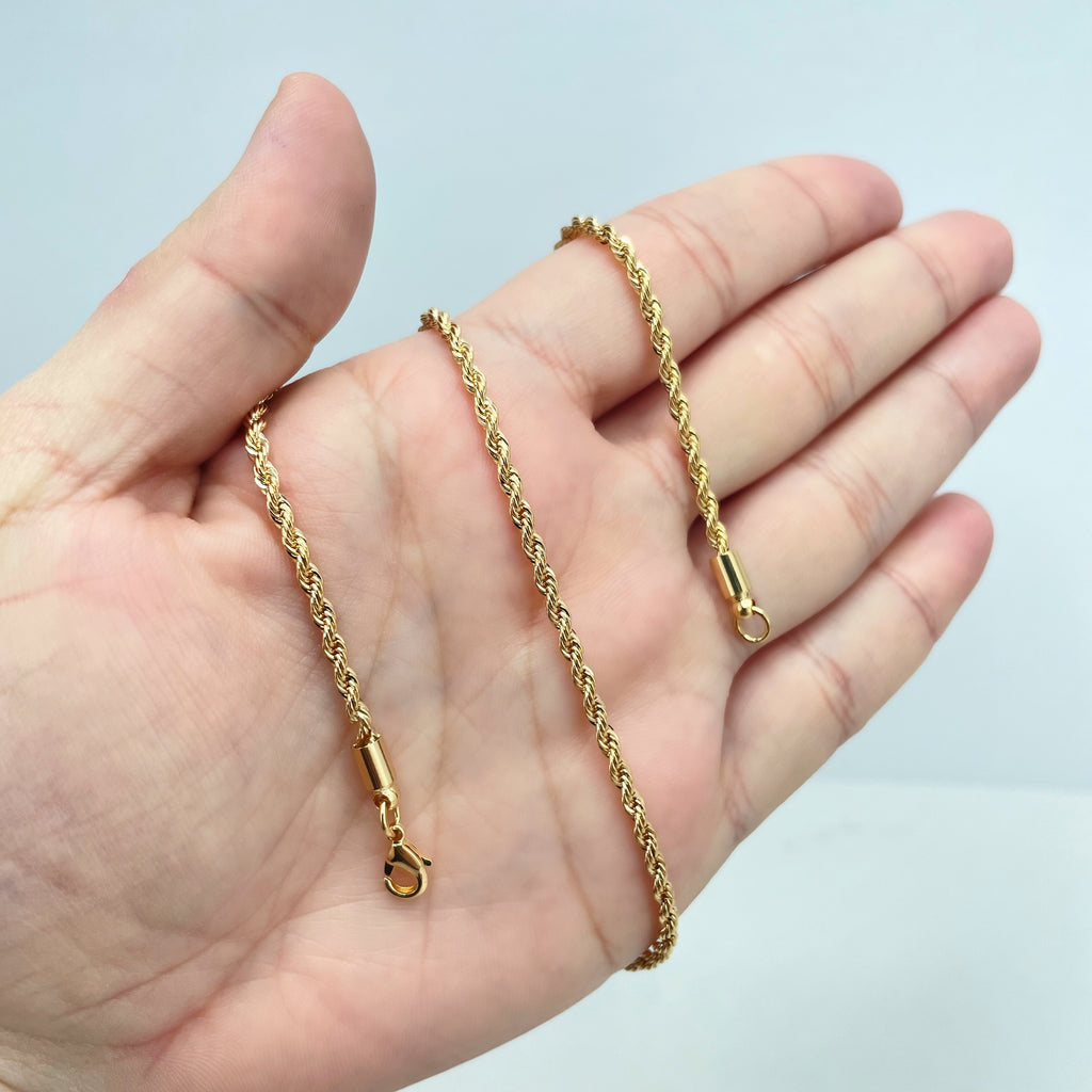 18k Gold Filled 2mm Rope Chain with 17.5 Inches Long