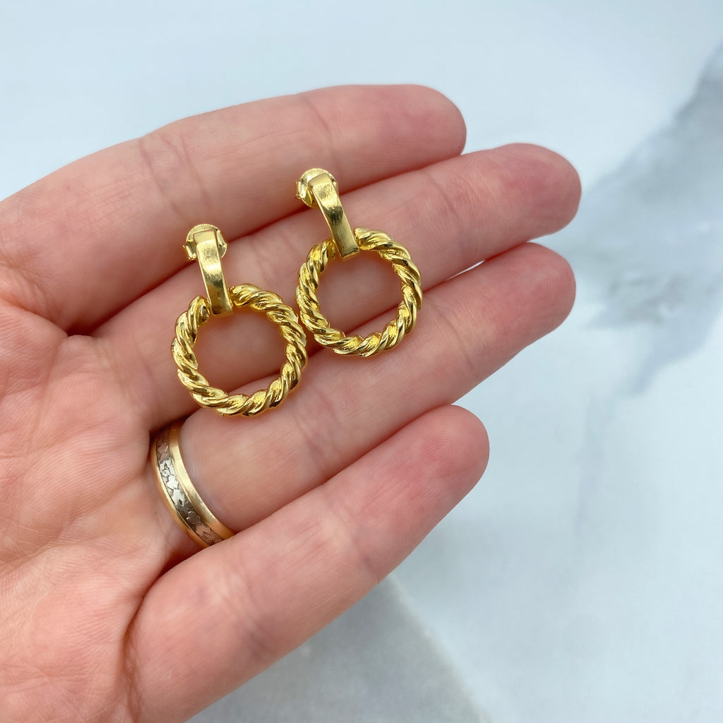 18k Gold Filled Stud Earrings with Drop Spiral Twisted Circle Earrings
