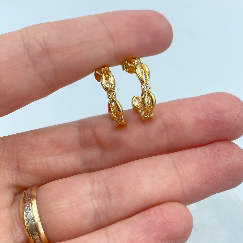 18k Gold Filled Cowrie Shell featuring Micro Cubic Zirconia Huggie Earrings