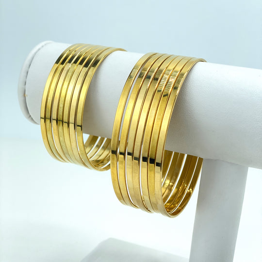 Matching Mom and Me Stainless Steel Gold Flat Bangle Bracelet, Bangle Bracelet Set of 7, for Kids or Women, Stackable Bangles Bracelet