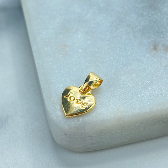 18k Gold Filled Tiny Heart Charm with "Love" Inscription, Romantic and Delicate, Ideal for DIY Projects, Heart Charm
