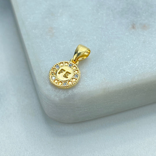 18k Gold Filled Tiny Faith Amulet Charm with Micro CZ, Medal Coin Faith Charm, "FE" Faith Charm in Spanish