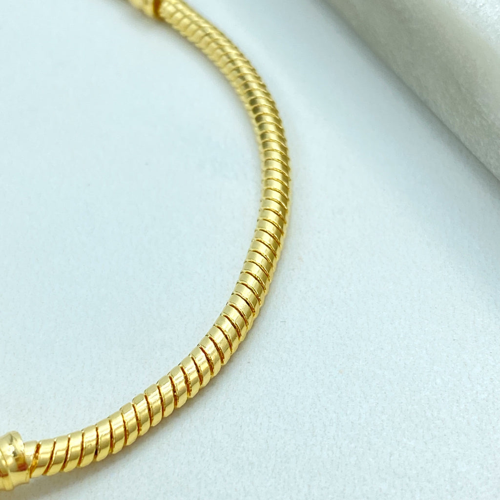 18k Gold Filled Snake Chain Bracelet, European Style Charm Bracelet, Cable Bangle for Charms, Barrel Clasp, Charm Holder Bracelet