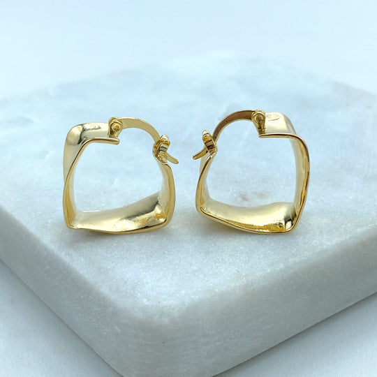 18k Gold Filled Polished Square Huggie Hoops, Modern Jewelry