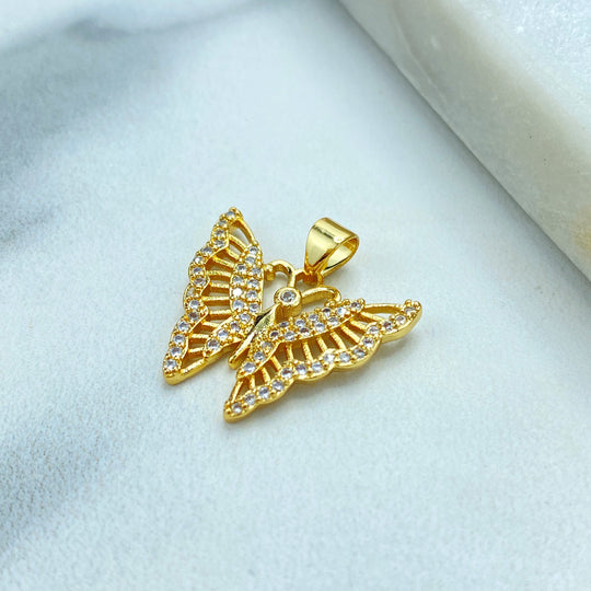 18k Gold Filled White Micro CZ Butterfly Charm, DIY Butterfly Pendant, DIY Cutout Butterfly with CZ Charm