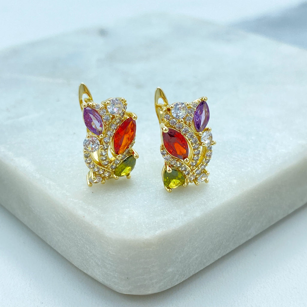 18k Gold Filled Earrings, Multicolor CZ Huggie Hoops, Rainbow Gemstone Huggie Earrings, Timeless Earrings, Gift for Her