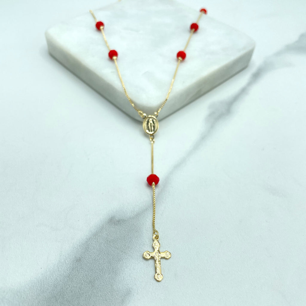 18k Gold Filled Red, Black or Pearls Virgen La Milagrosa Beaded Rosary