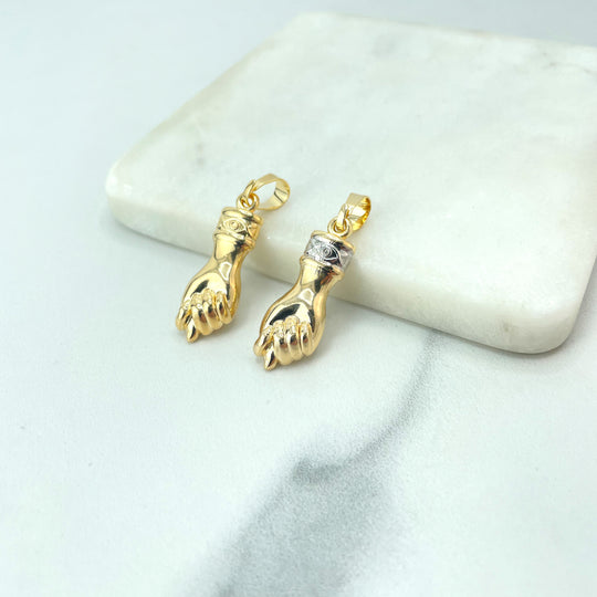 18k Gold Filled Good Luck Pendant,Texturized Two Tone or Gold Figa Hand Lucky Protective