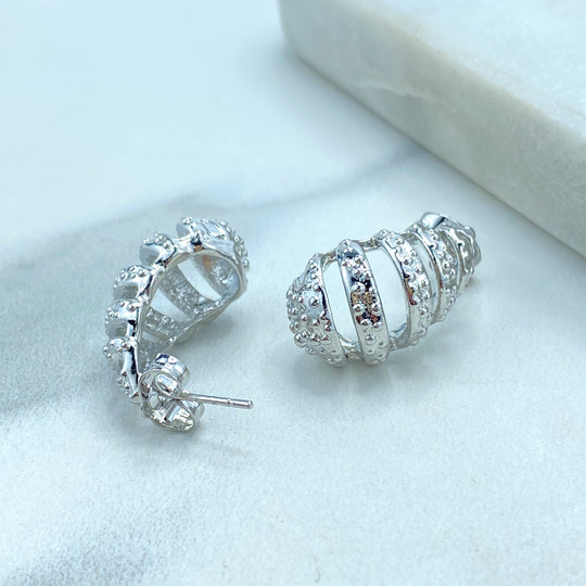 Silver Filled Domed Earrings with a Textured Cut-Out Lined Design, Dome Spiral Earrings, Drop Earrings, Teardrop Earrings