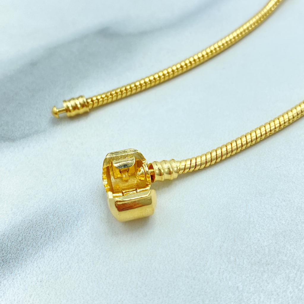 18k Gold Filled Snake Chain Bracelet, European Style Charm Bracelet, Cable Bangle for Charms, Barrel Clasp, Charm Holder Bracelet