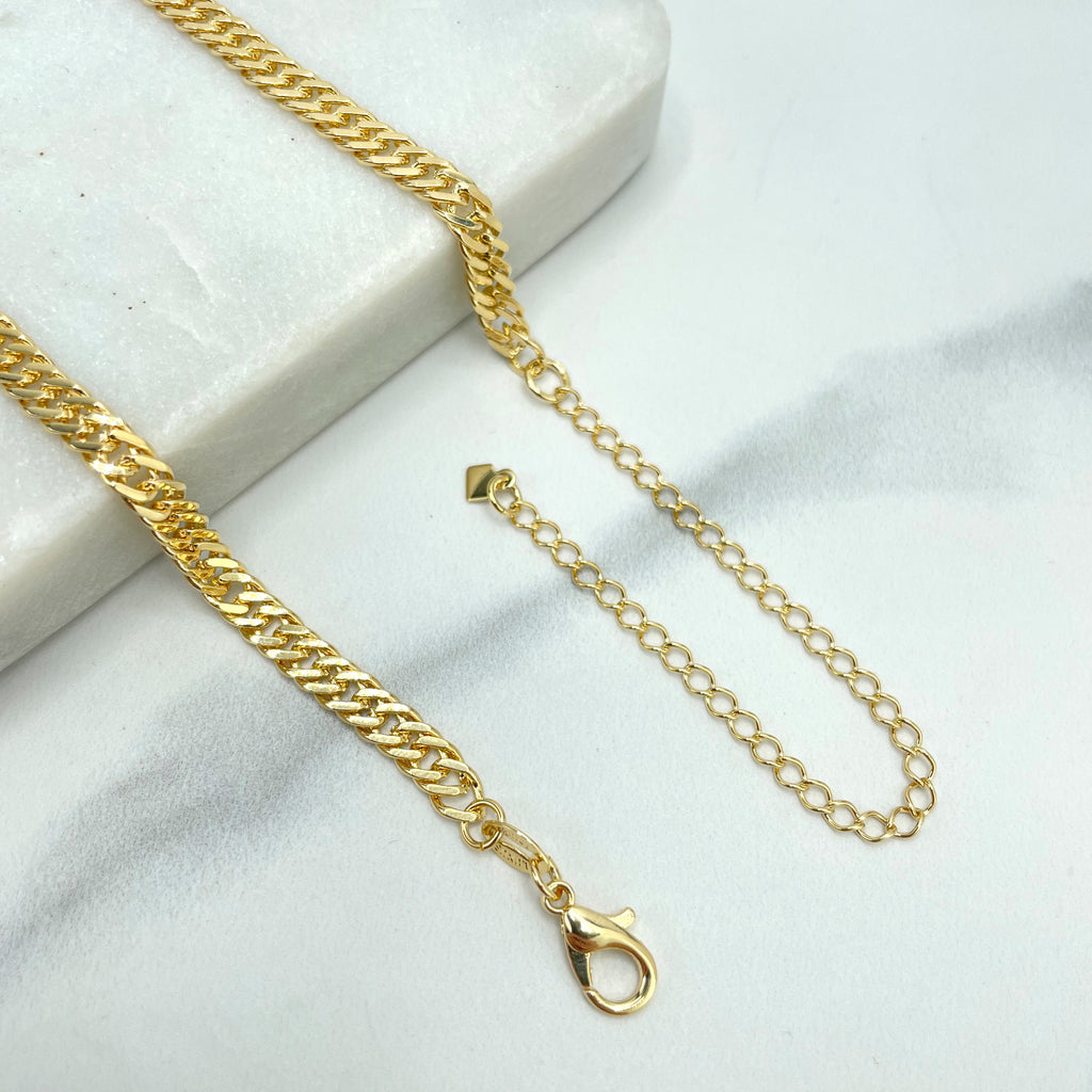 18k Gold Filled Luck and Protection Necklace, 4mm Curb Link Chain, Dangle Evil Eye