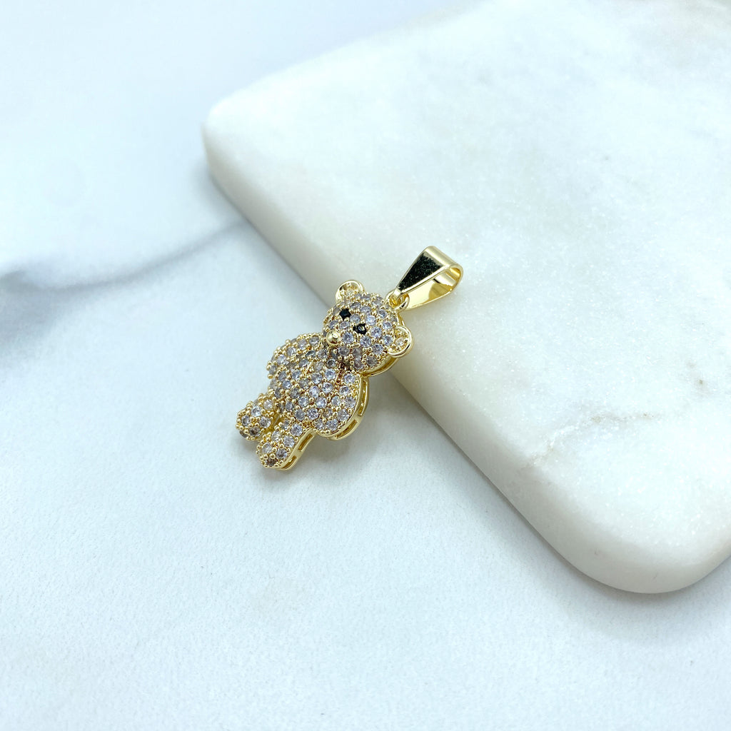 18k Gold Filled Clear White Micro CZ Teddy Bear Pendant