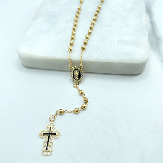 18k Gold Filled Gold Beads with Virgin Mary Charm Beaded Necklace Rosary